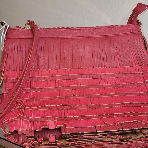 Red Vegan Suede/Leather Fringed Clutch/Crossbody - Picture 15 of 16